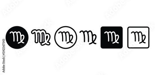 Virgo Zodiac Sign Icons Black and White Color Vector Design Illustration Set