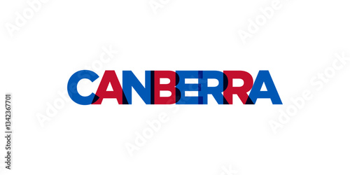 Canberra in the Australia emblem. The design features a geometric style, vector illustration with bold typography in a modern font. The graphic slogan lettering.