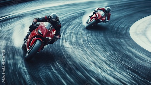 Dynamic aerial photography of high-speed motorcycle racing on action circuit track