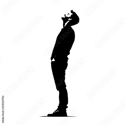The Silhouette of a Happy Man Joyfully looking up