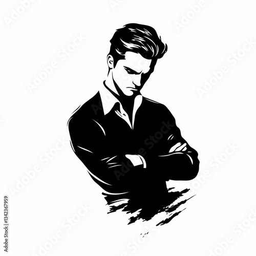 Pensive Man Silhouette Crossing Arms Angrily
