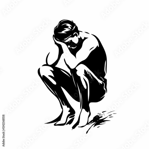 Slouched Man Figure Representing Sadness Against White Background