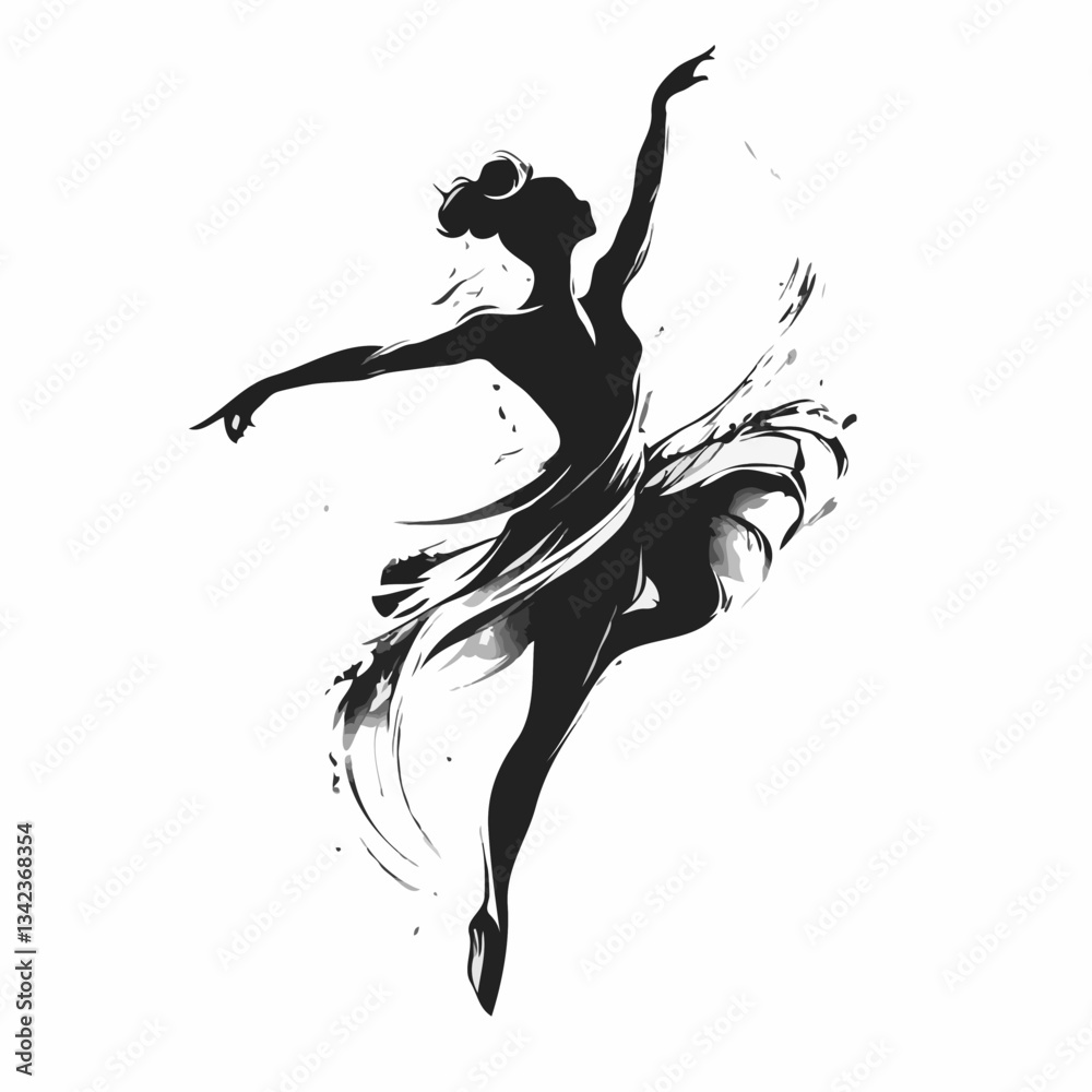 Fototapeta premium Graceful Ballerina Silhouette Leaping with Dynamism Against White Background