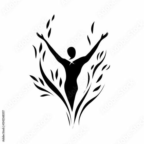 Empowered Man with Arms Open Wide Emanating Growth Against White Background