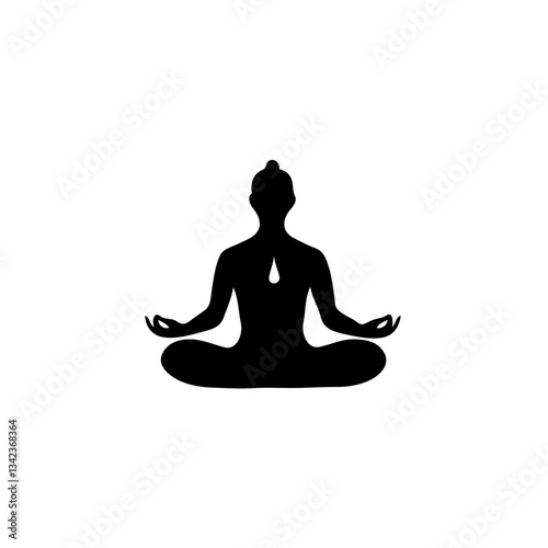 Minimalist Black Icon Calm Man Meditating in Serenity Against White Background