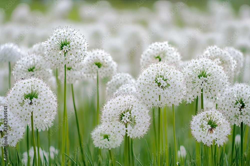 Lush field of round, white, globe-like flowers Lush field of round, white, globe-like flowers