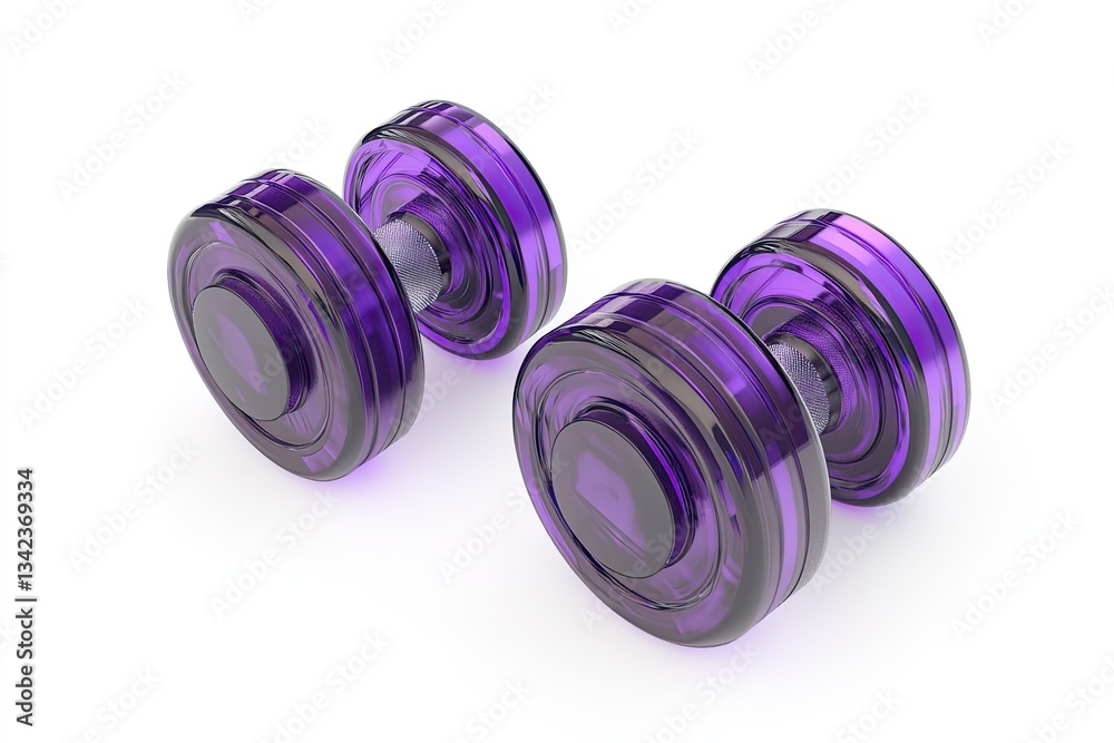 Pair of purple glass dumbbells isolated on white. Pair of purple glass dumbbells isolated on white.