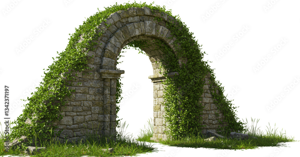 Obraz premium Overgrown Stone Archway Lush Greenery Enveloping Ancient Ruins Entrance
