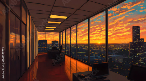 Sunset Cityscape Office View  Stunning
