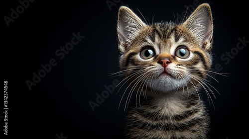 Adorable Tabby Kitten Closeup Studio Shot