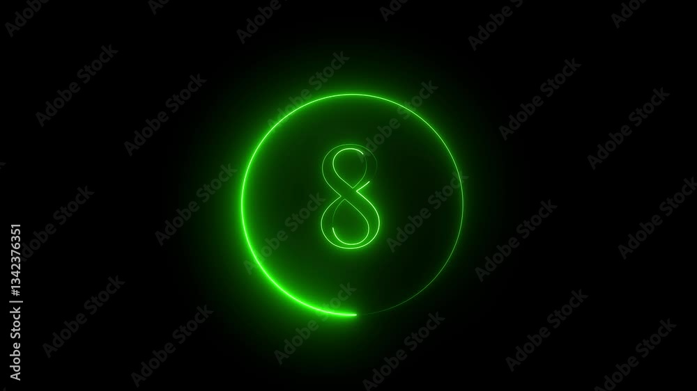 Abstract Glowing neon number 8. Educational mathematics animation on black background color Abstract Glowing neon number 8. Educational mathematics animation on black background color