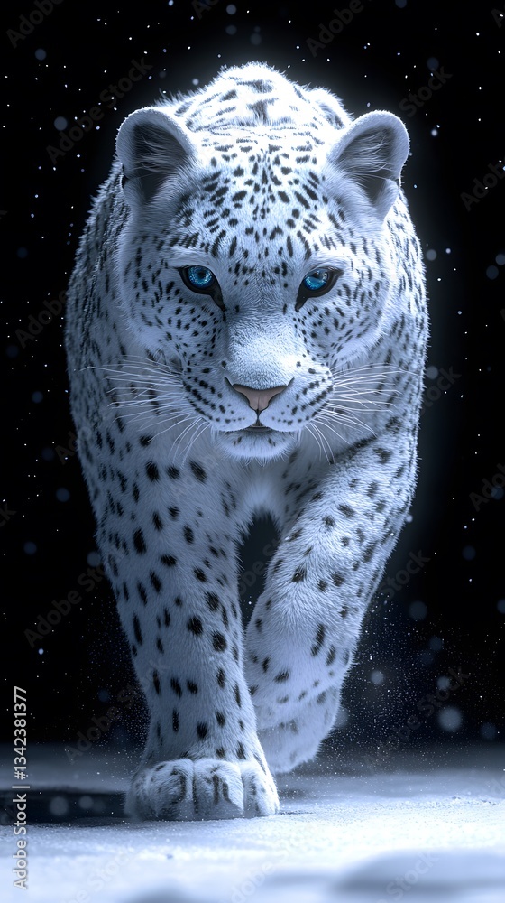 Foto White Jaguar on Black Background, Abstract Image, Texture, Pattern Background, W