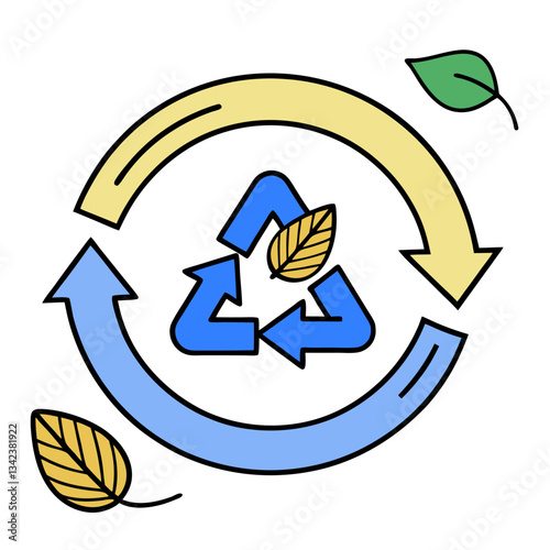 Ecology Recycle Arrows Symbol With Leaves, Sustainability and Environment Care for Business and Web Design