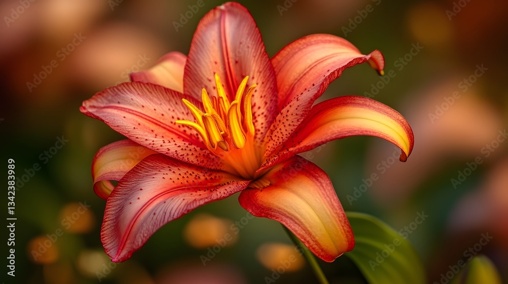 Fototapeta premium Stunning Red Lily Flower Bloom Closeup Macro Photography