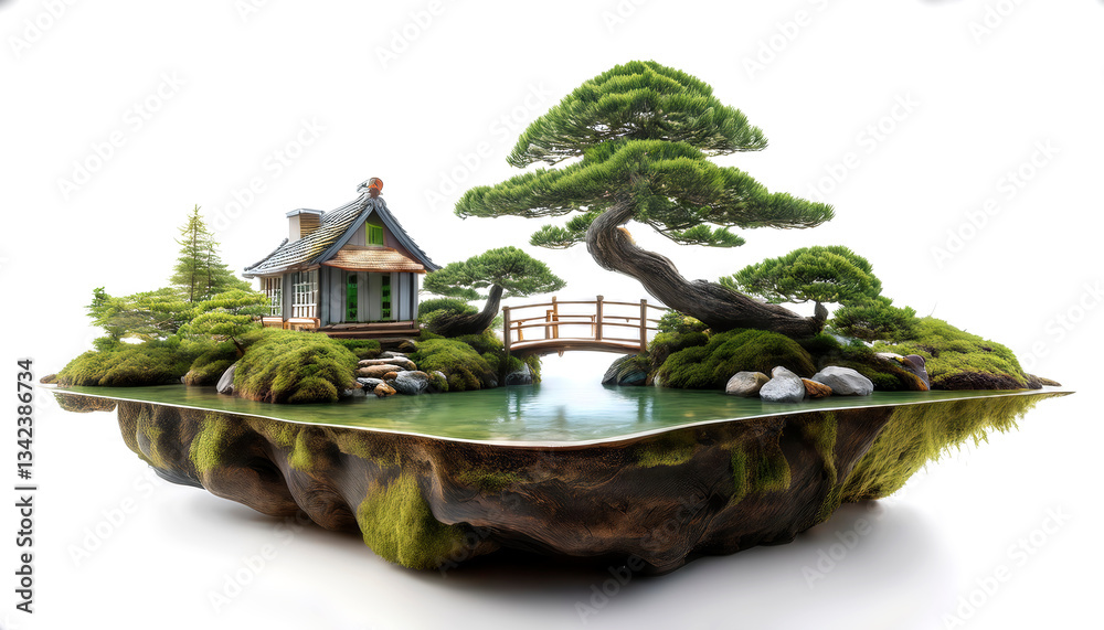Fototapeta premium isla, bonsai, huerta, casa china, puente, acuático, aparcar, árbol, lago, charcas, naturaleza, paisaje