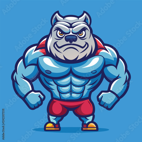Bulldog Body Builder Logo Illustration with Solid Background