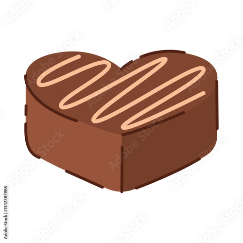 Heart shaped chocolate candy with swirl icing. Vector