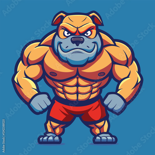 Muscular Bulldog with Ripped Physique Illustrated on a Solid Background