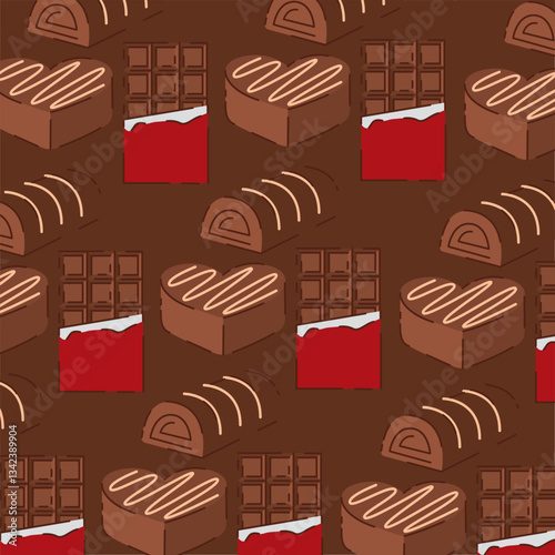 Heart bonbons and bars in candy pattern design. Vector