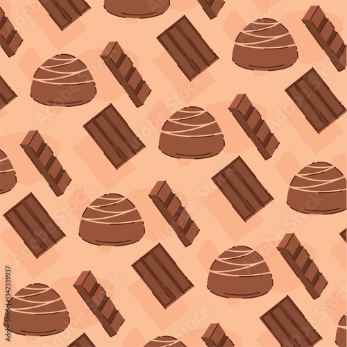 Diagonal chocolate bars and bonbons pattern. Vector