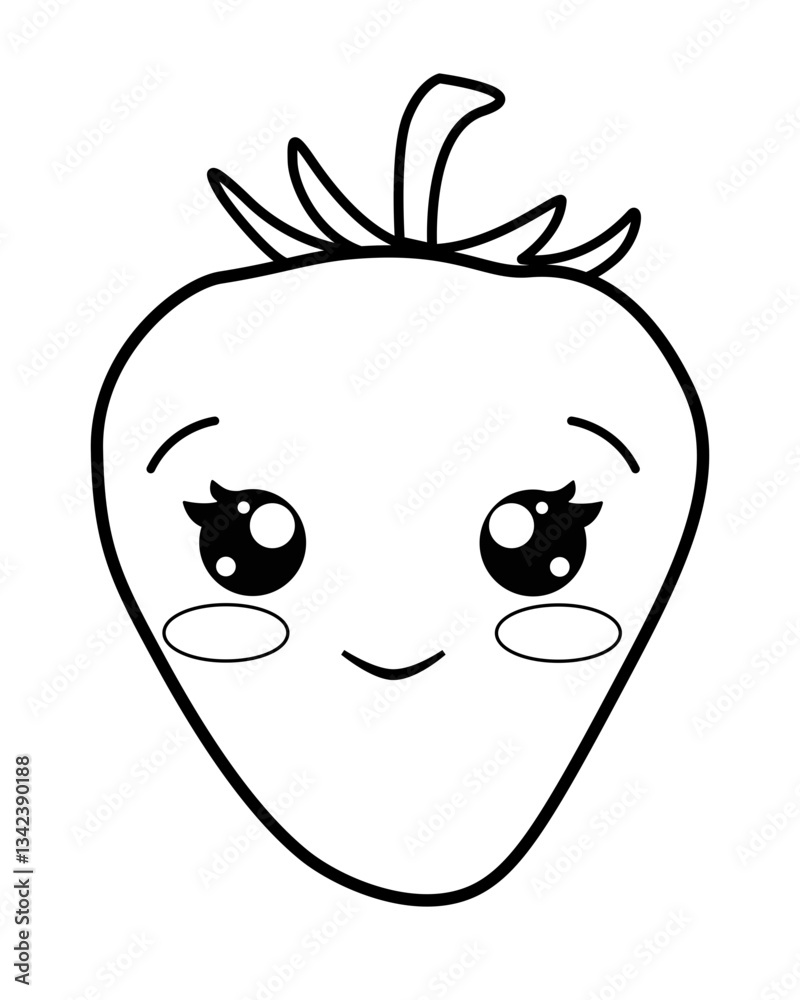 Strawberry cute kawaii character - vector linear picture for coloring. Outline. Strawberry, berry with a funny face Strawberry cute kawaii character - vector linear picture for coloring. Outline. Strawberry, berry with a funny face