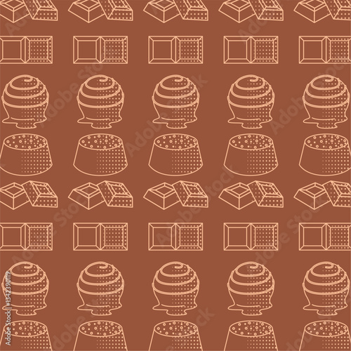 Outlined chocolate treats seamless vector pattern. Vector