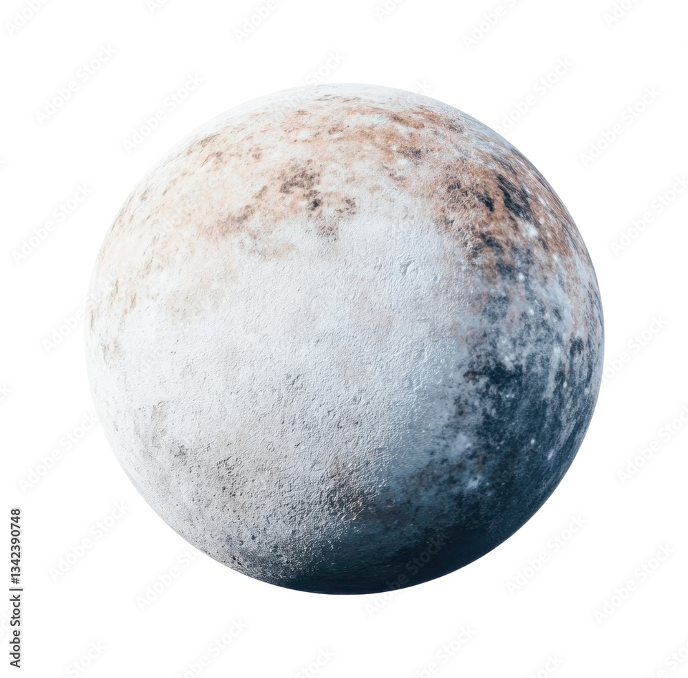 Obraz premium Detailed view of dwarf planet pluto's surface and texture, cut out