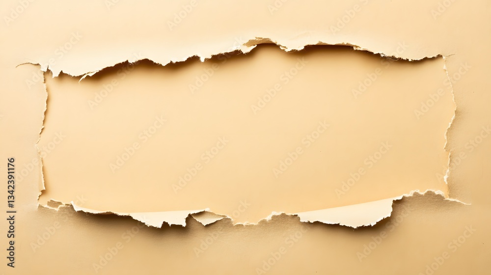 Torn Beige Paper Background with Rectangular Hole Torn Beige Paper Background with Rectangular Hole