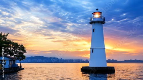 Wallpaper Mural Stunning Sunset Seascape with Lighthouse Torontodigital.ca