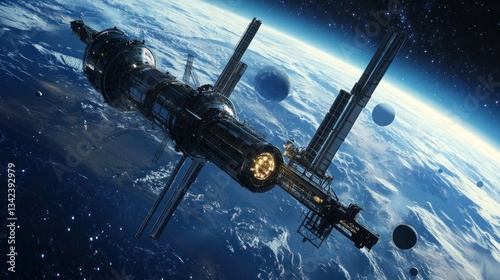 Wallpaper Mural Futuristic orbital station conducting research and observation mission above earth Torontodigital.ca