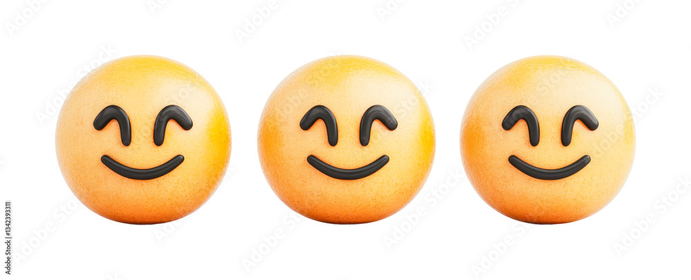 Fototapeta premium Three happy smiley emoji faces with joyful expressions, cut out
