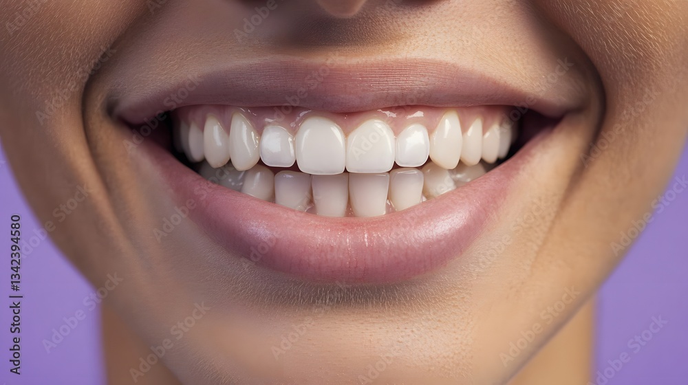Fototapeta premium Closeup of a Person's Bright, Healthy Smile with White Teeth