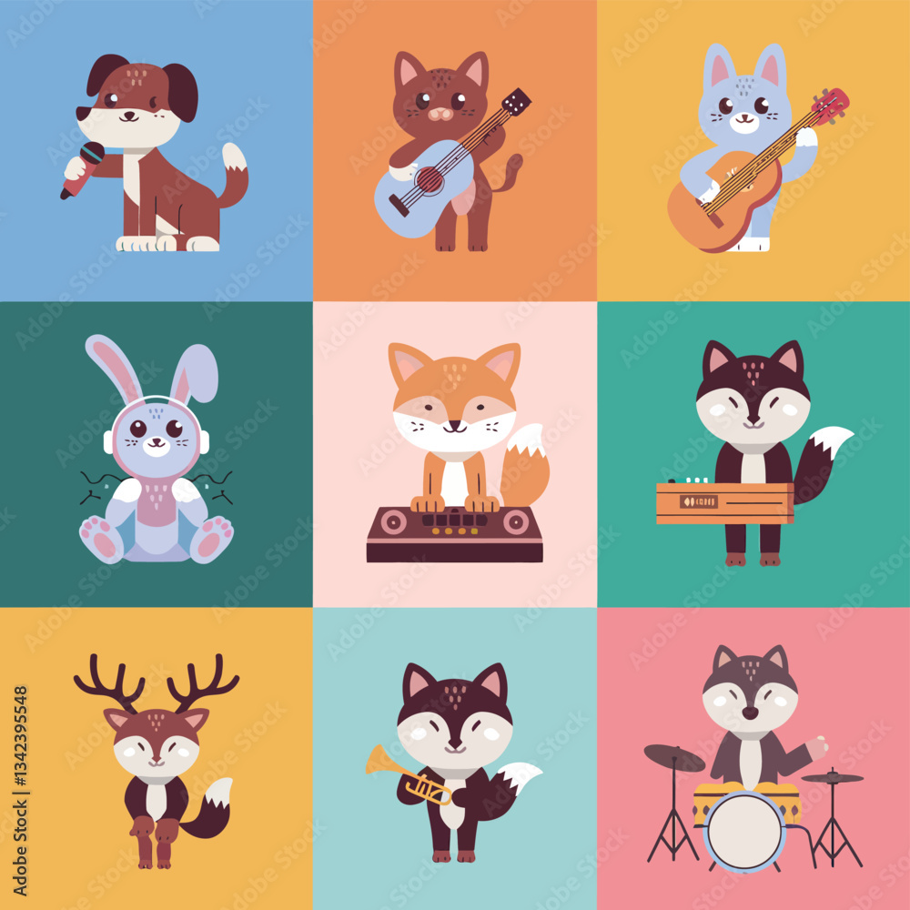 2d vector illustration icon cool entertainment cartoon character music tools (Drum , Music Note , Headphones ,Microphone , Piano , Guitar ,Record)
2d vector illustration icon cool entertainment cartoon character music tools (Drum , Music Note , Headphones ,Microphone , Piano , Guitar ,Record)
