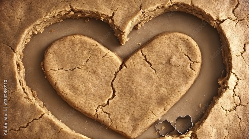 Obraz premium Heart-Shaped Broken Cookie on Baking Sheet