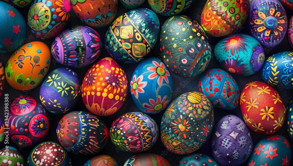 Vibrantly Painted Easter Eggs with Intricate Colorful Patterns Vibrantly Painted Easter Eggs with Intricate Colorful Patterns
