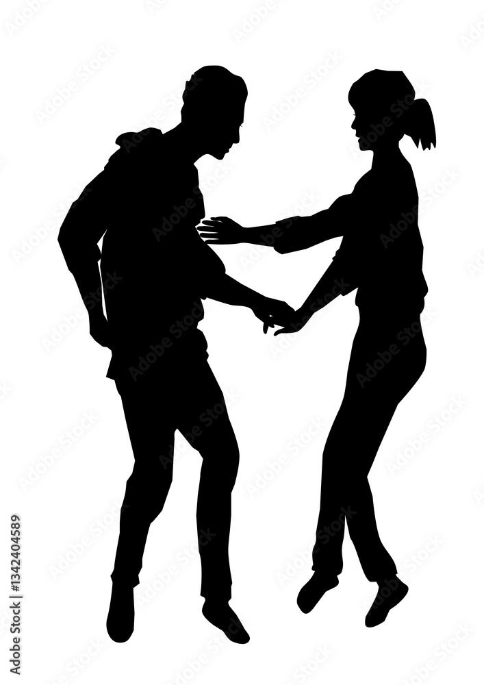 Silhouette of a dancing couple in black on a white background. Stylish and dynamic pose. Silhouette of a dancing couple in black on a white background. Stylish and dynamic pose.
