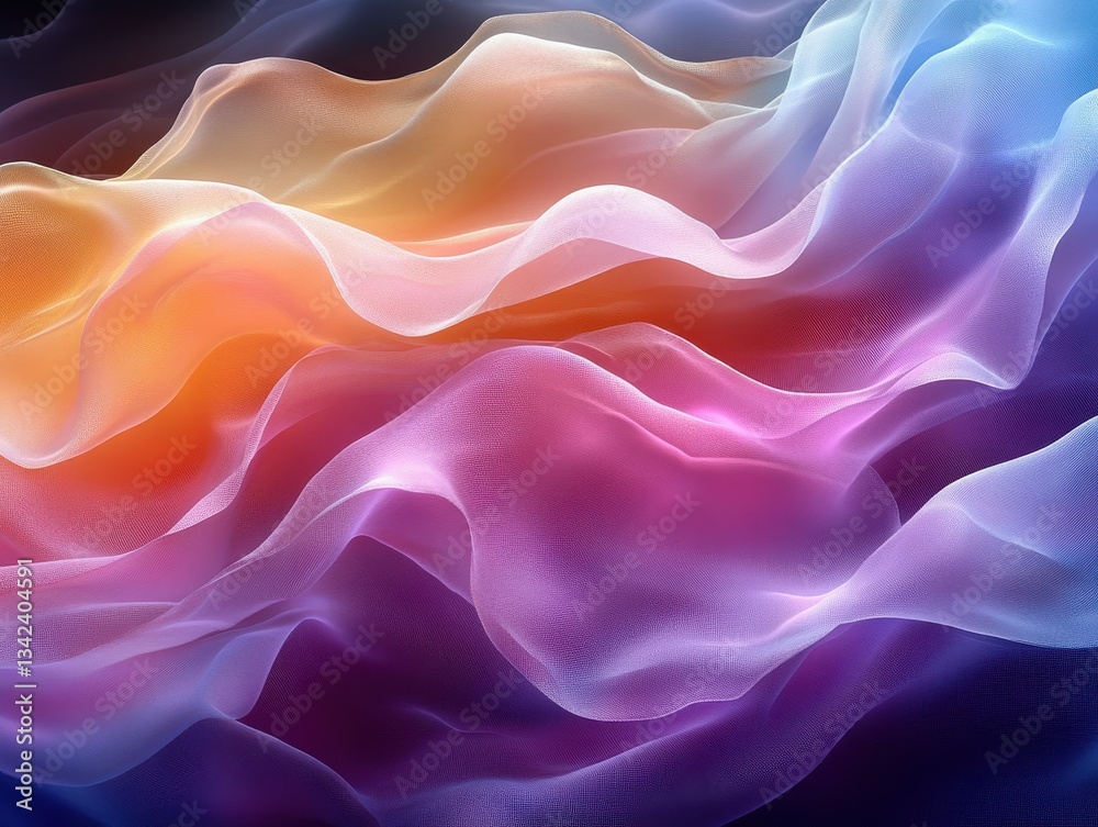 Obraz premium Smooth gradients transitioning into fluid, wave-like shapes, resembling a rainbow veil