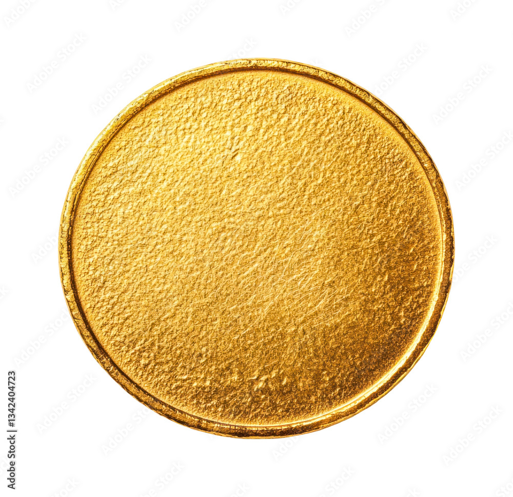 Textured gold coin on isolated display surface, cut out Textured gold coin on isolated display surface, cut out