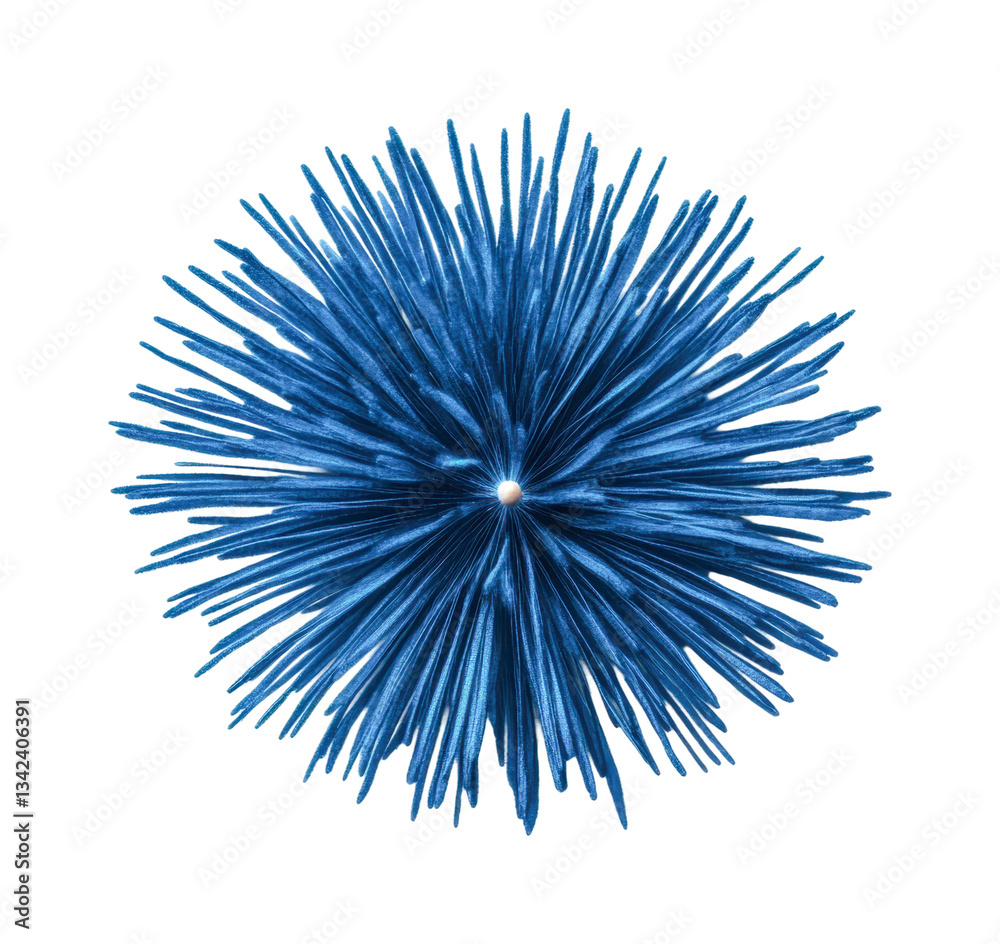 Naklejka premium Abstract blue spiky flower with radiant central point explosion, cut out