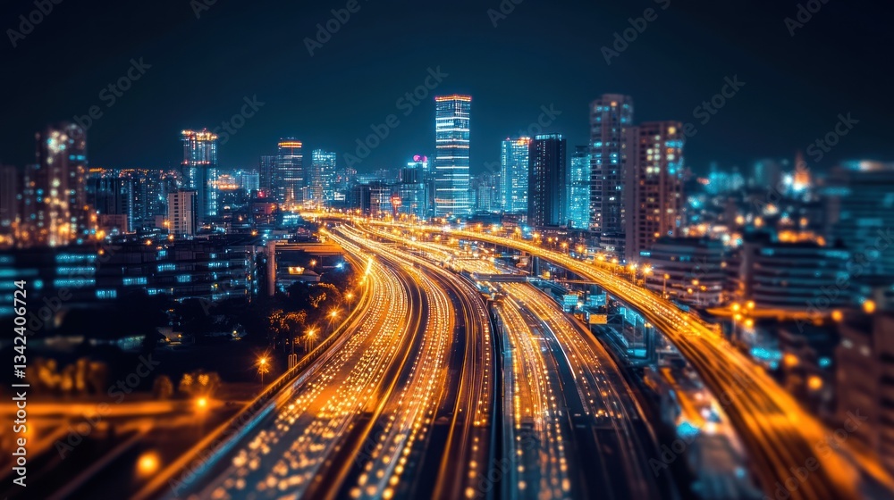 Obraz premium Night city highway blur urban lights