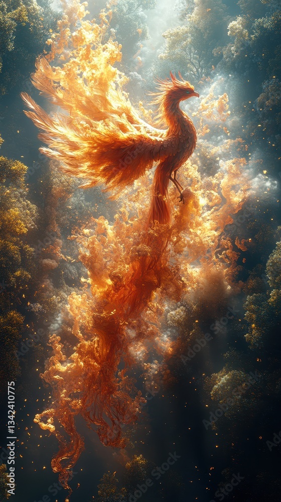 A magical abstract fire phoenix with glowing wings and flaming feathers, symbolizing rebirth A magical abstract fire phoenix with glowing wings and flaming feathers, symbolizing rebirth