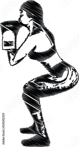 Energetic Woman Practicing Fitness Boxing, Artistic Sketch