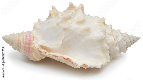 Detailed Closeup of a Beautiful Seashell on White Background
