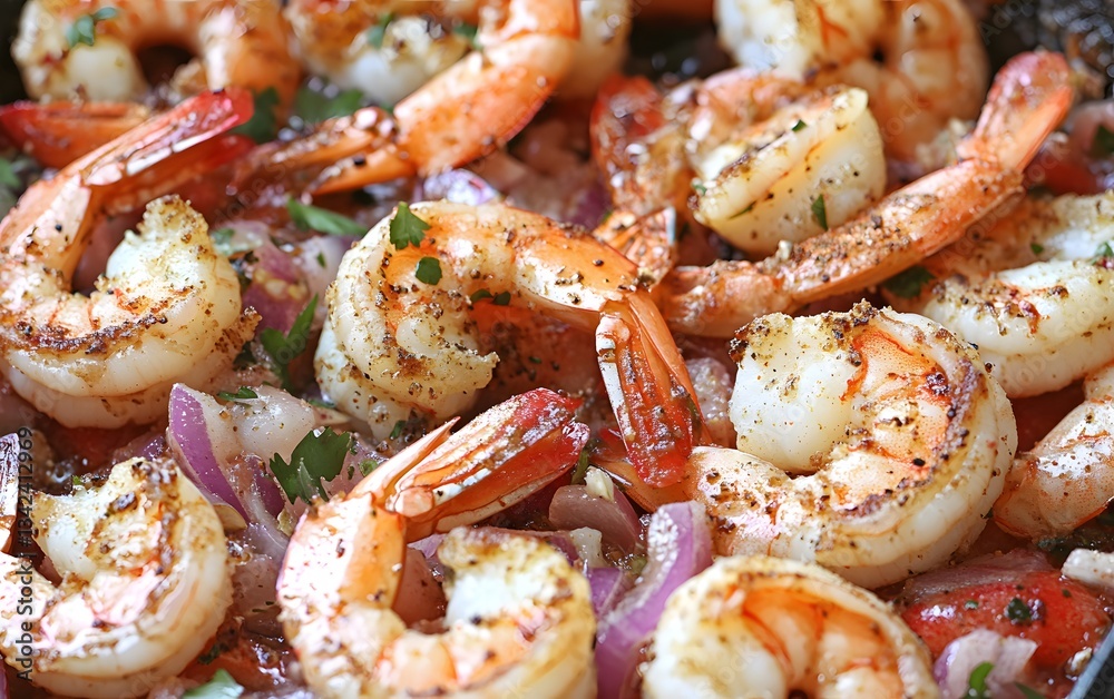 Delicious Spicy Grilled Shrimp with Red Onions and Parsley Delicious Spicy Grilled Shrimp with Red Onions and Parsley