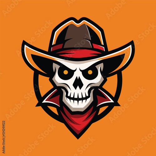 Artistic Logo Design Featuring Intricate Cowboy Skull Illustration on a Vibrant Solid Background