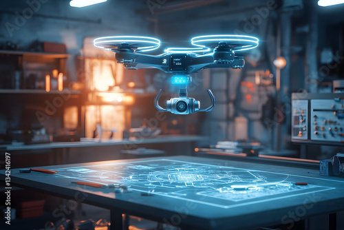 Creative Depiction of a Futuristic Drone with Digital Features photo