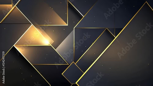 Geometric abstract background with gold accents.  Dark, modern design with  faceted shapes and shimmering light effects