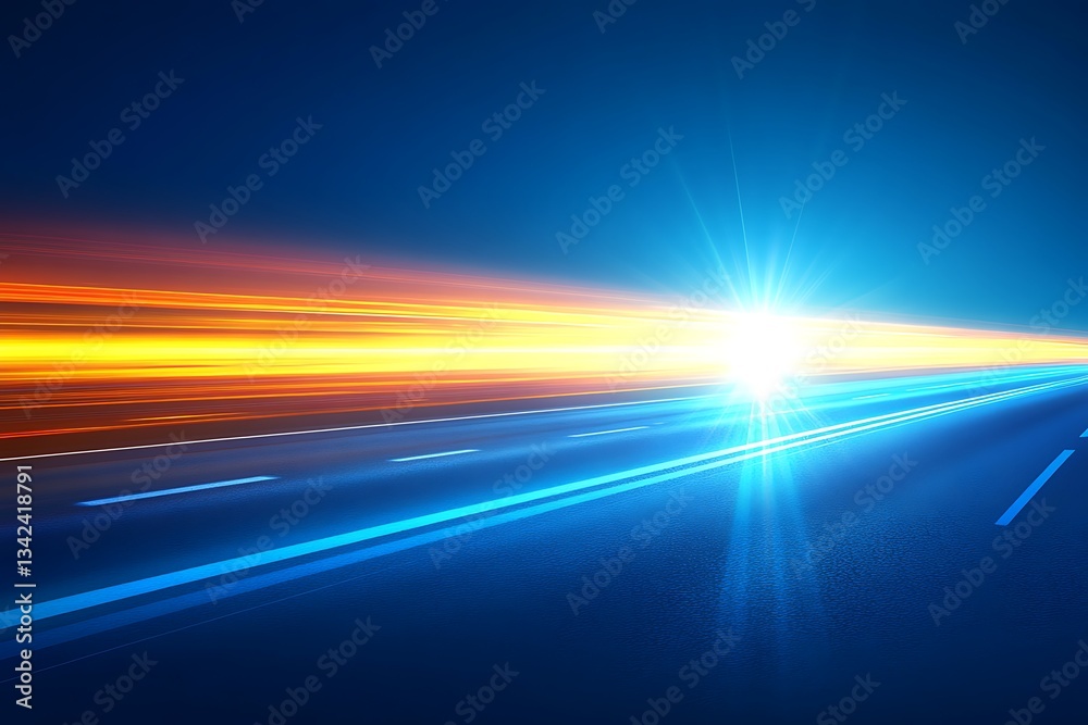 Abstract highway motion with light trails and road Abstract highway motion with light trails and road