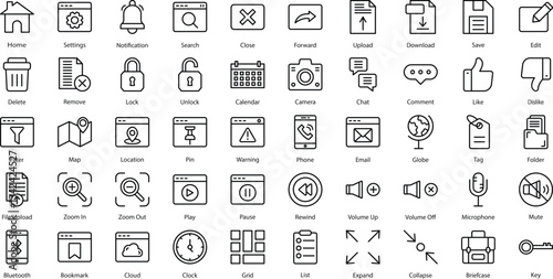 Ui Outline Icon Pack 50 Vector icons In black. Editable Stroke