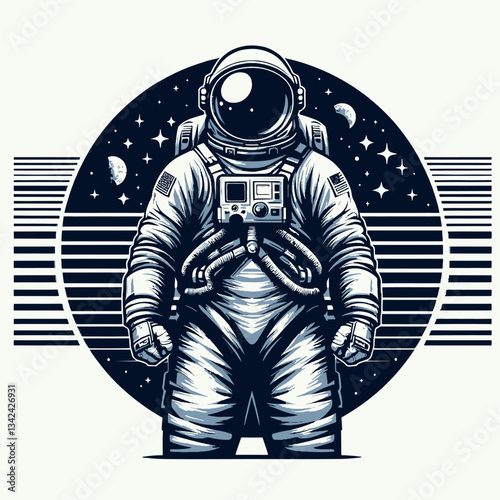 Vector illustration of an astronaut in EPS10 format on a white background, colorful clipart with a transparent isolated background for a poster